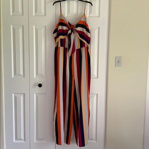 Striped romper with a tie in the front